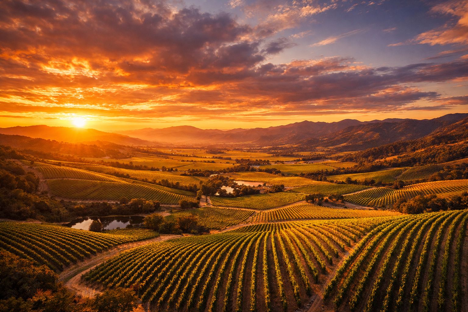 Napa Valley vineyards at golden hour